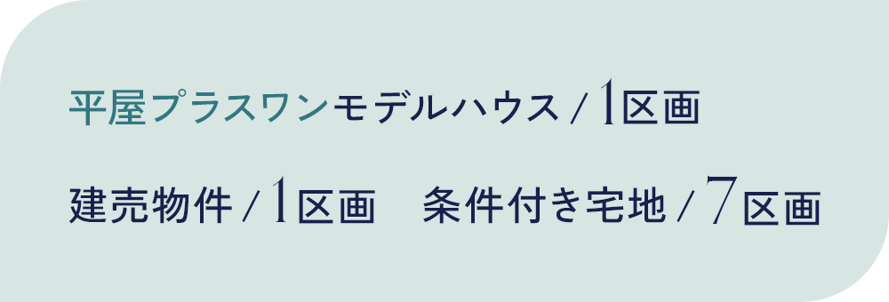 平屋プラスワンモデルハウス/1区画 建売物件/1区画 条件付き宅地/7区画